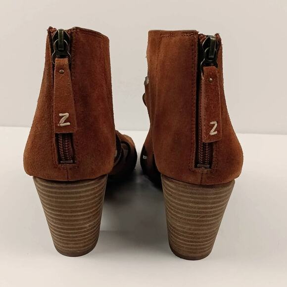 ZODIAC Women's‎ "Camila" Rust Suede Cut Out Open Toe Zip Booties Block Heel 8.5M - Picture 4 of 8